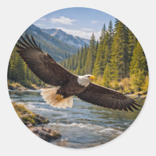 Sticker Rond Faune Pygargue à tête blanche en vol