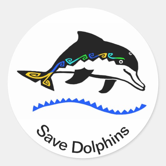 Sticker Rond Faune - Sauvez les DOLPHINS - Nature - Bleu Océan (Devant)