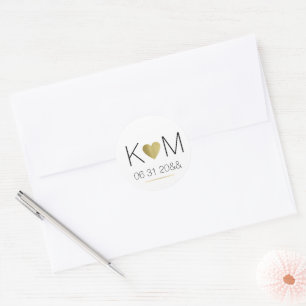 Sticker Rond fausse Gold Love Heart avec deux Initiales sur bla