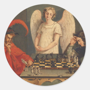 Sticker Rond Faust Et Mephistopheles Jouent Aux Échecs