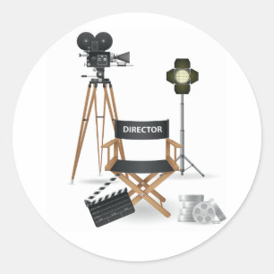 Sticker Rond Fauteuil de réalisateur de cinéma et ensemble de c