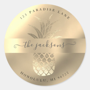 Sticker Rond Faux Ananas en Or