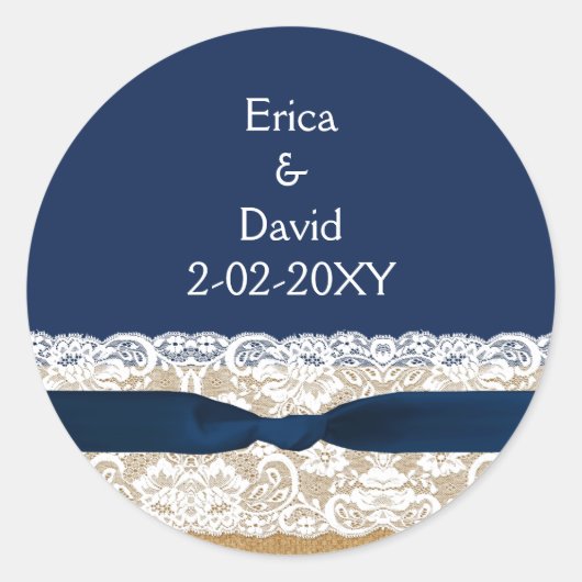 Sticker Rond FAUX burlap dentelle de mariage favoritisme autoco (Devant)