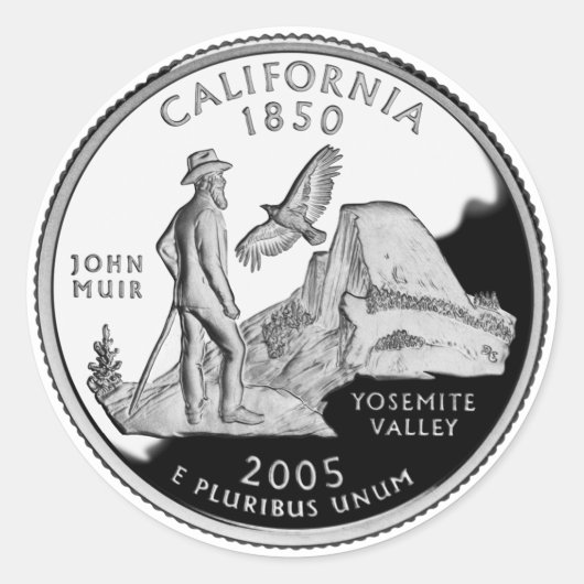 Sticker Rond Faux California State Quarter Yosemite Valley Muir (Devant)