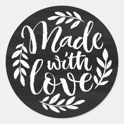 Sticker Rond Faux Chalkboard Lettres Fabriquées Avec Amour (Devant)