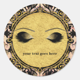 Sticker Rond Faux-cils dorés glamour au marbre rose veiné