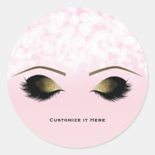 Sticker Rond Faux Cils Pailletés Maquillage Doré Lumineux Rose