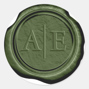 Sticker Rond Faux Cire Initiales De Mariage Olive Verte ID1324