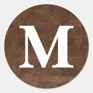 Sticker Rond Faux cuir marron usé Monogramme