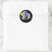 Sticker Rond Faux "D" Bling Diamond sur Rainbow Swirl Heart (Sac)