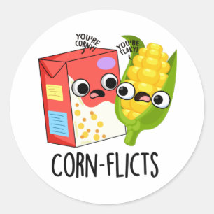 Sticker Rond Faux de maïs Funny Cornflake Corn Pun