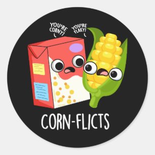 Sticker Rond Faux de maïs Funny Cornflake Corn Pun de maïs Dark
