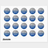 Sticker Rond Faux Deep Blue Silver Glitter Merci (Feuille)