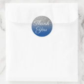 Sticker Rond Faux Deep Blue Silver Glitter Merci (Sac)