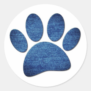 Sticker Rond Faux Denim Jeans Chien Paw Texture Imprimée Classi