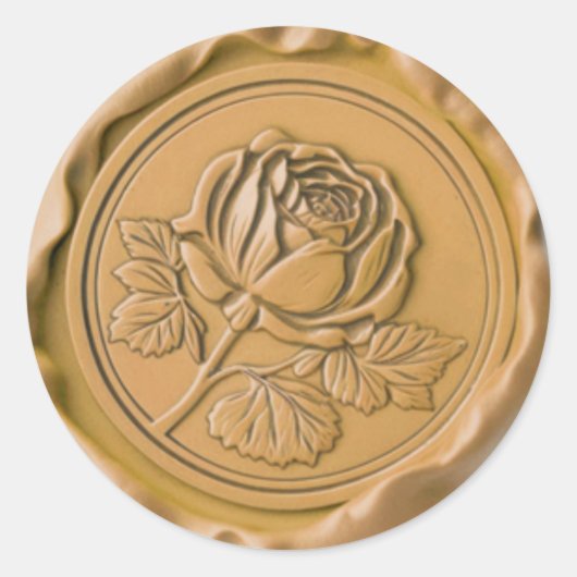 Sticker Rond Faux Enveloppe Cire Sceau Rose or Fleur (Devant)