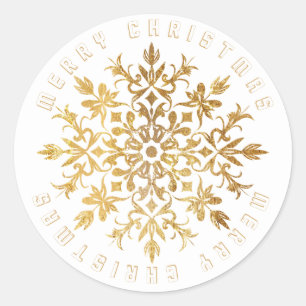 Sticker Rond Faux flocon de neige or élégant Noël
