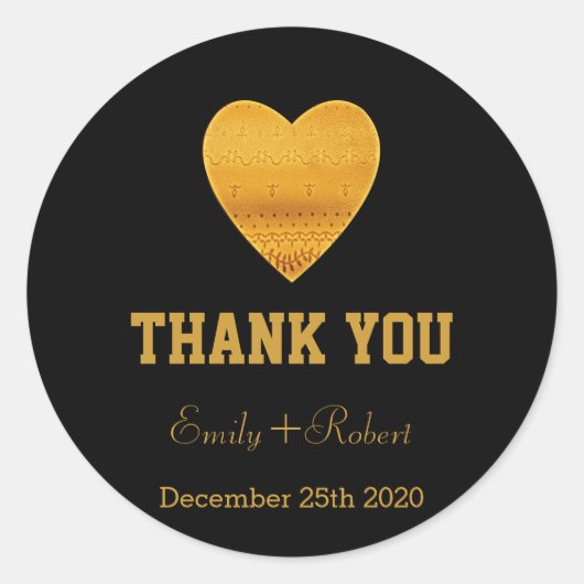 Sticker Rond Faux Foil Gold Mariage Merci (Devant)