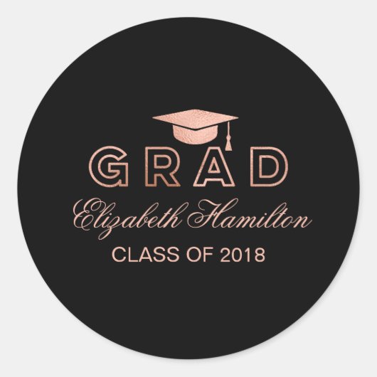 Sticker Rond Faux Foil Rose Gold Graduation Cap Élégant (Devant)