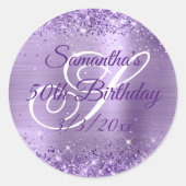 Sticker Rond Faux Glittery Light Purple Foil 50e anniversaire (Devant)