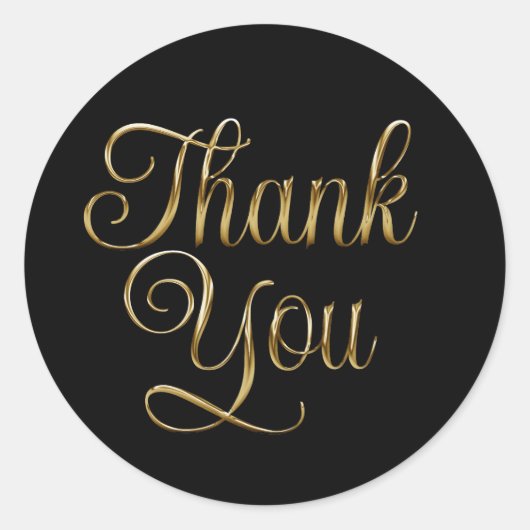 Sticker Rond Faux Gold Brushed Metal Foil Thank You Black (Devant)