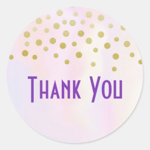 Sticker Rond Faux Gold Confetti sur Merci d'aquarelle violet