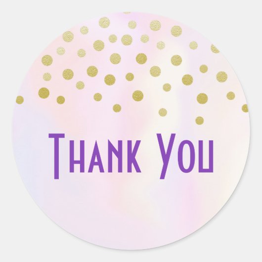 Sticker Rond Faux Gold Confetti sur Merci d'aquarelle violet (Devant)