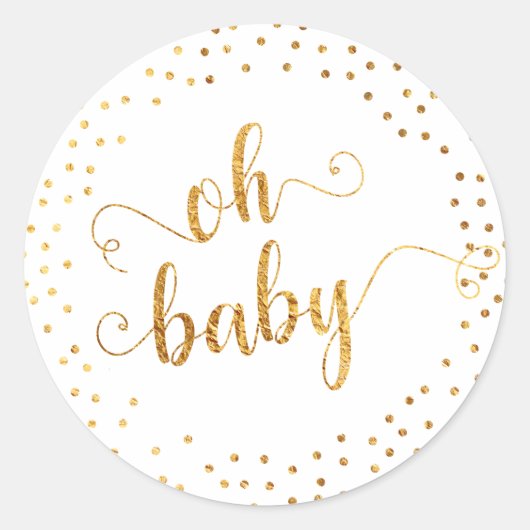 Sticker Rond Faux Gold Foil Confetti, Baby shower (Devant)