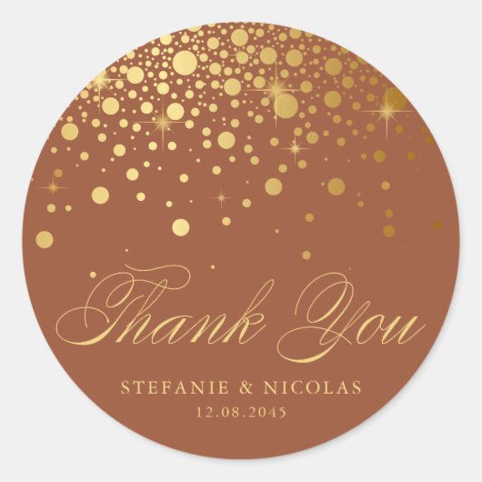 Sticker Rond Faux Gold Foil Confetti Dots Merci Terracotta (Devant)