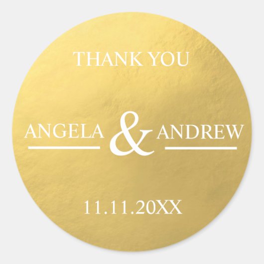 Sticker Rond Faux Gold Foil et Mariage blanc tendance moderne (Devant)