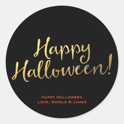 Sticker Rond Faux Gold Foil HAPPY HALLOWEEN Party Favoriser (Devant)