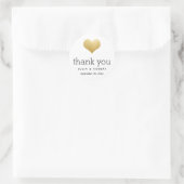 Sticker Rond Faux Gold Foil Mariage de coeur moderne Merci (Sac)