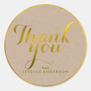 Sticker Rond Faux Gold Foil Merci personnalisé