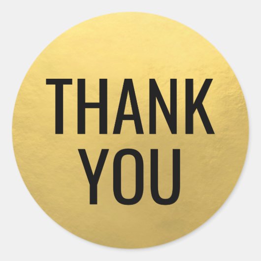 Sticker Rond Faux GOLD FOIL Noir Script Calligraphie Merci (Devant)