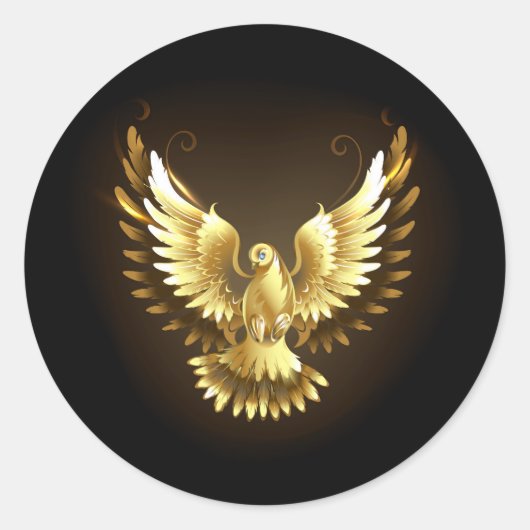 Sticker Rond Faux Gold Foil Peace Dove en noir (Devant)