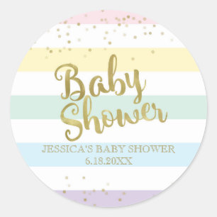 Sticker Rond Faux Gold Foil Rainbow Stripes Baby shower Favoris