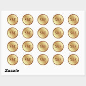 Sticker Rond Faux Gold Foil Rouge Mariage Monogramme Enveloppe  (Feuille)