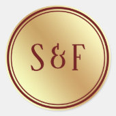 Sticker Rond Faux Gold Foil Rouge Mariage Monogramme Enveloppe  (Devant)