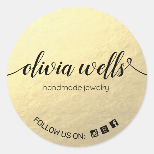 Sticker Rond Faux Gold Foil Script manuscrit Médias sociaux (Devant)