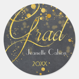 Sticker Rond Faux Gold Foil Typographie Parties scintillant Gra