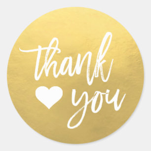 Sticker Rond Faux GOLD FOIL White Heart Merci