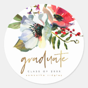 Sticker Rond Faux Gold Graduate Typographie et nom Floral