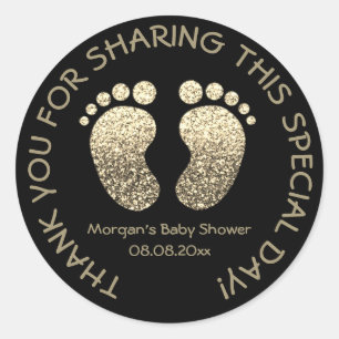 Sticker Rond Faux Gold Heart Pieds Baby shower Favoriser Merci