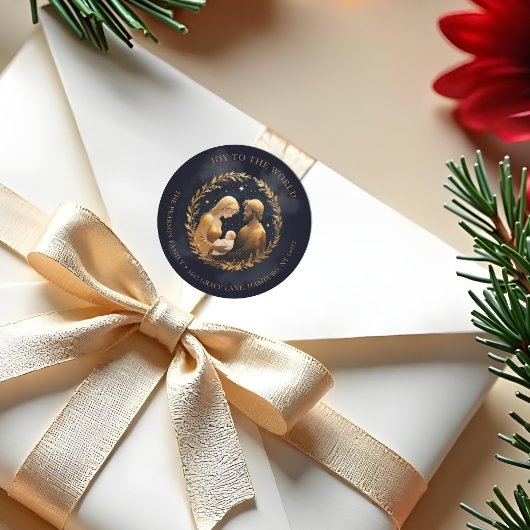 Sticker Rond Faux Gold Holy Family Nativity Exquisite Christmas