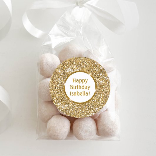 Sticker Rond Faux Gold Jaune Parties scintillant Personnalisé J