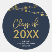 Sticker Rond Faux Gold Lights Classe de 2022 Graduation Party (Devant)