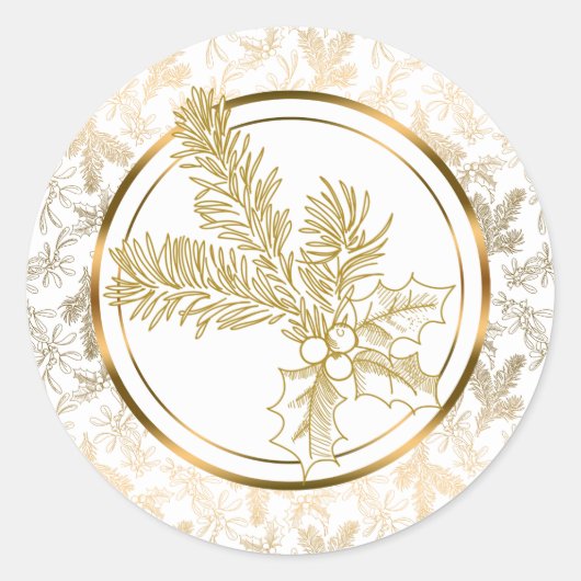 Sticker Rond Faux Gold Mistletoe et Holly (Devant)