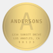 Sticker Rond Faux Gold Nom Monogramme & Adresse de retour (Devant)