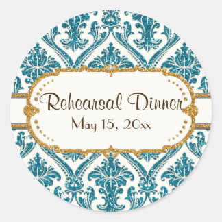 Sticker Rond Faux Gold Parties scintillant Damask Floral Patal 