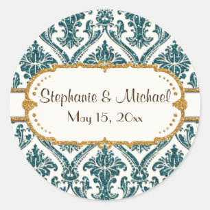 Sticker Rond Faux Gold Parties scintillant Damask Floral Patal 